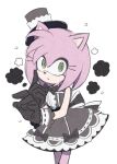  amy_rose animal_ears black_bow black_bowtie black_dress black_gloves black_headwear bow bowtie dress furry furry_female gloves green_eyes hat hedgehog hedgehog_ears hedgehog_tail highres index_finger_raised looking_at_viewer pink_fur risgard9 short_hair simple_background solo sonic_(series) top_hat white_background 