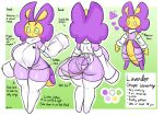  big_breasts big_butt blush blush_lines breasts butt english_text female food fruit generation_5_pokemon grape hi_res lavender_(woebeeme) leavanny model_sheet nintendo plant pokemon pokemon_(species) simple_background solo text woebeeme 