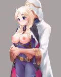  1boy 1girl absurdres ahoge black_gloves blue_bodysuit blue_eyes blush bodysuit braid breasts breasts_out cape chain chest_harness cleavage closed_mouth commission commissioner_upload couple covered_navel crystal_earrings earrings faceless faceless_male fire_emblem fire_emblem_fates fire_emblem_heroes gloves gold_chain harness hetero highres hood hooded_cape hug hug_from_behind jewelry kiran_(fire_emblem) kiran_(male)_(fire_emblem) leather_belt long_hair low_twin_braids medium_breasts mi_nyawn3 nina_(fire_emblem) nina_(thief)_(fire_emblem) non-web_source o-ring official_alternate_costume parted_bangs skin_tight turtleneck twin_braids two-tone_cape white_hair 