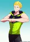  1boy blonde_hair evan_(fitness_boxing) fitness_boxing green_eyes green_jacket highres jacket onomari546 shirt sleeveless sleeveless_shirt 