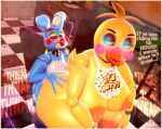  3d_(artwork) ambiguous_penetration animatronic anthro avian big_butt bird blue_body blue_eyes blush breasts butt chair chair_position checkered_floor chicken crouching dialogue digital_media_(artwork) duo duo_focus eye_roll female five_nights_at_freddy&#039;s five_nights_at_freddy&#039;s_2 from_behind_position furniture galliform gallus_(genus) girly glowing glowing_eyes green_eyes group hi_res huge_butt lagomorph leporid lewdwithlogan looking_at_another looking_back looking_pleasured machine male male/female male_penetrating mammal motion_lines office on_lap onomatopoeia penetration phasianid pound rabbit rabbit_ears robot rosy_cheeks scottgames sex shlick size_difference small_dom_big_sub smile sound_effects source_filmmaker squatting_position teeth text thoughts thwap toy_bonnie_(fnaf) toy_chica_(fnaf) yellow_body 