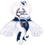  accessory anthro big_breasts blue_clothing breasts clothed clothing crown female generation_2_pokemon headgear hi_res huge_breasts legendary_pokemon lugia neckwear nintendo pokeball pokemon pokemon_(species) red_eyes simple_background solo tail tunic urusee584 white_background white_body wings 