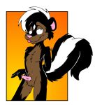  black_body black_fur brown_body brown_fur erection fur mammal mephitid skunk tabbiewolf tongue tongue_out 