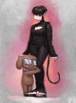  2023 4_fingers 5_toes :3 absurd_res anthro black_body black_fur black_hair black_nails bottomwear breasts brown_body brown_fur canid canine canis choker cleavage clothed clothing collar colored_nails dogrush_(dagothurfanclub) domestic_dog duo elise_(redustheriotact) embrace emo eyewear feet female finger_ring fingers footwear fully_clothed fur glasses goth hair haplorhine hi_res hoodie hug jewelry looking_at_another male mammal monkey nails necklace pants petting primate redustheriotact shirt short_hair size_difference smile spiked_collar spikes standing toes topwear 