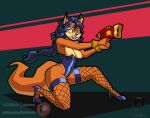  angry anthro areola batartcave blush breasts bunny_costume canid canine carmelita_fox clothed clothing costume digital_media_(artwork) female fishnet fishnet_legwear footwear fox gun hair hi_res high_heels legwear lipstick makeup mammal nipples ranged_weapon shoes simple_background sly_cooper_(series) solo solo_focus sony_corporation sony_interactive_entertainment sucker_punch_productions weapon 