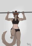 anthro cougar exercise felid feline female gamal hi_res hybrid mammal muscular muscular_anthro muscular_female nielo_(gamal) pull_up_bar solo workout workout_clothing 