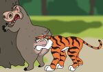  absurd_res anthro bengal_tiger big_butt butt butt_biting butthurt common_hippopotamus detailed_background digital_media_(artwork) disney dreamworks duo felid female feral gloria_the_hippopotamus hi_res hippopotamid invalid_tag madagascar_(series) male male/female mammal open_mouth pain pantherine pariahexilewrath shere_khan tail the_jungle_book tiger 