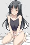  1girl =_= asashio_(kancolle) barefoot black_camisole black_hair camisole closed_eyes gakky kantai_collection kneeling long_hair messy_hair one-hour_drawing_challenge panties sleepy solo tears underwear white_panties 