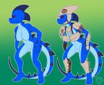  2019 3_toes anthro armor barefoot big_breasts bikini bikini_armor bikini_top black_stripes blue_body blue_scales blue_skin bone bone_armor bottomless breastplate breasts butt clawed_fingers claws clothed clothing digital_media_(artwork) featureless_breasts featureless_crotch feet female frown gauntlets gloves gorget gradient_background green_background handwear herm_(lore) intersex_(lore) june_(justathereptile) justathereptile komodo_dragon lizard lizardfolk monitor_lizard non-mammal_breasts nude pupils red_eyes reptile scales scalie schynbalds scutes simple_background skull_helmet slit_pupils solo spaulder stripes swimwear tail tail_spines tiptoes toes tribal tribal_armor unconvincing_armor watermark 