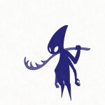  1other arms_at_sides blank_eyes blue_skin collector_(hollow_knight) colored_skin commentary extra_arms full_body hand_up holding holding_weapon hollow_knight other_focus over_shoulder sakana_2-gou simple_background solo standing weapon weapon_over_shoulder white_background white_eyes 