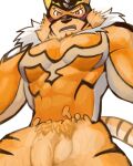  abs alien anthro balls bottomless clothed clothing flaccid foreskin fur genitals hi_res lifewonders live_a_hero male mask muscular muscular_arms muscular_male orange_body orange_fur pecs penis pubes ryekie_(live_a_hero) solo superhero torn_bodysuit torn_clothing wolfmanwilk 