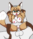  ahegao anthro averi_(fiddleafox) balls bodily_fluids breasts brown_body brown_fur canid canine cum cum_in_pussy cum_inside dipstick_tail duo female female_anthro fox fur genital_fluids genitals gloves_(marking) green_eyes hair human leg_markings looking_pleasured male male/female mammal markings nipples penis pussy simple_background socks_(marking) tail tail_markings unknown_artist white_body white_fur 