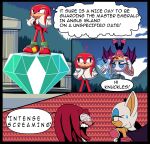  absurd_res anthro bat clothing comic duo echidna emerald_(gem) english_text female gem hi_res knuckles_the_echidna male male/female mammal meme monotreme rouge_the_bat screaming sega simple_background sky sonic_the_hedgehog_(series) text 