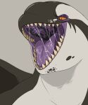  absurd_res ambiguous_gender bodily_fluids cetacean dolphin grey_background grey_body hi_res imperatorcaesar mammal marine mouth_shot narrowed_eyes oceanic_dolphin open_mouth orca pupils saliva saliva_on_tongue saliva_string simple_background slit_pupils solo tan_teeth toothed_whale white_body 