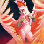  anthro avian bird brood_patch cockatoo feathers female hi_res nude parrot pink_body pink_feathers scale_(artist) solo traditional_media_(artwork) white_body white_feathers 