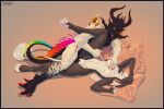  3:2 anthro big_ears black_body black_scales breast_grab breasts claws curvy_figure dragon duo eye_contact fangs female fur genitals hand_on_breast hi_res horn lagomorph leporid line_art long_ears long_tail looking_at_another male male/female mammal markings multicolored_body multicolored_fur muscular pawpads paws penetration penile penile_penetration penis pillow pussy rabbit scales shaded simple_background smile spikes striped_markings stripes tail tail_tuft teeth thalislixeon tuft two_tone_body two_tone_fur vaginal vaginal_penetration white_body white_scales 