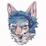  1:1 2020 anthro blue_body blue_eyes blue_fur character_request cheek_tuft cloudyiki digital_media_(artwork) facial_tuft fur headphones_only headshot_portrait kemono male neck_tuft pink_body pink_ears pink_fur pink_inner_ear pink_snout portrait purple_headphones simple_background smile solo tuft white_background 