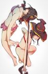  2girls armpit_crease ass back bare_arms bare_legs barefoot bikini black_hair black_headwear blurry_edges blush bow braid breasts cleavage commentary_request crown_braid curvy dermar double-parted_bangs eyelashes fighting_stance frilled_bikini frills full_body hair_between_eyes hair_bow hair_ribbon hat head_tilt highres holding holding_staff kneeling kono_subarashii_sekai_ni_bakuen_wo! kono_subarashii_sekai_ni_shukufuku_wo! large_breasts light_blush long_hair looking_at_viewer low_twintails megumin multiple_girls open_mouth paid_reward_available pink_bikini red_bikini red_bow red_eyes red_ribbon ribbon short_hair_with_long_locks sidelocks simple_background small_breasts soles staff standing swimsuit thighs tiptoes twintails white_background witch_hat yunyun_(konosuba) 