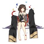  1girl bare_legs bare_shoulders barefoot black_hair chinese_clothes detached_sleeves floating floating_object full_body hair_ornament honkai_(series) honkai_impact_3rd long_hair nuwa_(honkai_impact) official_art red_eyes red_snake scales scroll sitting snake third-party_source transparent_background 