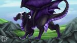  animal_genitalia animal_penis anus black_body claws dragon dremetad erection feral genitals hi_res knot looking_at_viewer looking_back male membrane_(anatomy) membranous_wings outside penis pose presenting presenting_penis purple_penis scales scalie solo tail western_dragon wings 