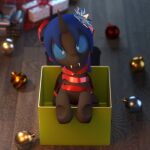  3d_(artwork) ambiguous_gender arthropod blender_(software) blue_eyes blue_hair box changeling christmas container cute_fangs digital_media_(artwork) fan_character fangs friendship_is_magic gift hair hasbro holidays horn looking_at_viewer my_little_pony ribbons smile swift_dawn teeth wubbydubbyda 