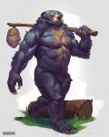  2023 abs absurd_res anthro bear beehive biceps biped black_body black_fur buckovskiart crotch_tuft digital_media_(artwork) fur grass hi_res holding_object male mammal muscular muscular_anthro muscular_male muscular_thighs nipples nude pecs plant plantigrade quads solo sun_bear tan_body tan_fur thick_thighs tuft ursine vein veiny_muscles walking were wereursid 