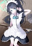  &lt;key&gt;_(robot)_(blue_archive) 1girl apron aris_(blue_archive) aris_(maid)_(blue_archive) arm_support black_armband black_dress black_hair blue_archive blue_eyes blue_ribbon broom bucket bucket_of_water bucket_spill collared_dress commentary_request dress feet_out_of_frame frilled_apron frills from_above furrowed_brow halo head_tilt highres knees_together_feet_apart long_hair looking_at_viewer looking_up maid maid_apron maid_headdress neck_ribbon nogami_(minamiituki) on_floor ponytail puffy_short_sleeves puffy_sleeves raised_eyebrows ribbon short_dress short_sleeves sitting solo spill swept_bangs very_long_hair wavy_mouth wet wet_clothes wet_floor wooden_floor 