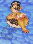  absurd_res anthro bee_inu big_breasts big_butt breast_squish breasts butt canid canine canis clothing domestic_dog erect_nipples female female/female genitals hi_res like-a-beee mammal nipples pawpads paws pussy shiba_inu solo spitz squish swimming swimwear tail thick_tail thick_thighs 