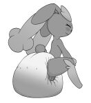  absurd_res ambiguous_gender anthro big_ears blush clothed clothing crouching diaper diaper_fetish diaper_only diaper_squish diaper_use eyes_closed feces generation_4_pokemon hi_res lopunny messing_diaper messy_diaper monochrome nintendo octojo pokemon pokemon_(species) pooping scut_tail short_tail simple_background smile soiled_diaper soiling soiling_diaper solo tail topless white_background white_diaper 