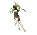  1girl armor belt boots breastplate breasts dress fire_emblem fire_emblem:_the_sacred_stones fire_emblem_heroes gloves green_eyes green_hair headband high_heel_boots high_heels long_hair medium_breasts official_art orange_headband pantyhose pencil_dress raise_sword sheath sheathed solo swinging sword syrene_(fire_emblem) thigh_boots v-shaped_eyebrows weapon white_background white_footwear white_gloves 