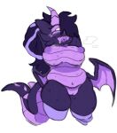  anthro big_breasts bodily_fluids breasts breath clothing dragon ender(goinky) ender_dragon excited female frill_(anatomy) goinky microsoft minecraft mojang panting purple_body purple_eyes slightly_chubby sweat thick_thighs undressing xbox_game_studios 