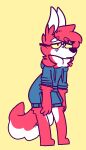  2016 4:7 ambiguous_gender anthro biped blue_clothing canid canine canis chest_tuft clothing dogfluid domestic_dog eyewear fur glasses hair hoodie mammal neck_tuft red_body red_ears red_fur red_hair red_tail sammy_(dogfluid) solo tail tired topwear tuft white_body white_ears white_fur white_tail 