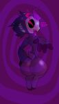  anthro big_butt bovid butt caprine degradation devil_(epicsyd) dialogue digital_media_(artwork) epicsyd female fur glowing glowing_eyes goat hair hi_res hooves horn insult mammal mask messy_hair nude raised_tail short simple_background smile solo solo_focus tail text tongue tongue_out 