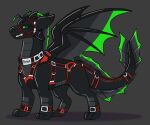  black_body collar dragon feral fin green_eyes harness horn membrane_(anatomy) membranous_wings scale_(disambiguation) scar solo symrea wings 