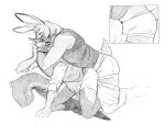  anthro bottomwear bottomwear_down bulge bulge_grab clothed clothing duo greyscale grinding grope hi_res lagomorph leporid male mammal monochrome one_eye_closed pants pants_down partially_clothed rabbit shirt sketch toddnet topwear underwear vest wrestling 