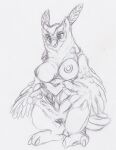  anthro avian beak biped bird breasts claws feathers female genitals green_eyes hi_res kitsune_youkai longclaw_(sonic) nipples owl pussy sega solo sonic_the_hedgehog_(film) sonic_the_hedgehog_(series) 