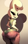  2023 animal_crossing anthro big_butt biped black_eyes breasts bunny_costume butt butt_pose clothing coco_(animal_crossing) costume empty_eyes female fishnet fishnet_legwear geometric_background gyroid hi_res huge_butt lagomorph legwear leotard leporid looking_at_viewer looking_back looking_back_at_viewer mammal nintendo octopusdraws pantyhose pose rabbit rear_view scut_tail short_tail signature simple_background small_breasts solo standing tail tan_background tan_body thick_thighs wide_hips 