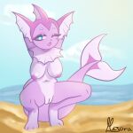  &lt;3 &lt;3_eyes anthro beach big_tail blinking blue_eyes breasts clitoris cloud eeveelution enjoying female generation_1_pokemon genitals hands_behind_head hi_res looking_at_viewer looking_pleasured majoradraw nintendo nipples nude one_eye_closed open_mouth paws pink_body pink_nipples pink_tail pokemon pokemon_(species) presenting presenting_pussy pussy sand sea seaside sitting sky solo sunbathing tail thick_thighs vaporeon water wink winking_at_viewer 