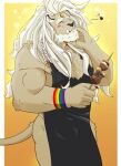  absurd_res anthro apron ascalon barbecue bulge clothing dislyte esper felid feline genitals grilling hi_res javid_(dislyte) lgbt_pride lion male mammal pantherine penis pride_color_flag pride_colors solo 