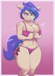  2020 anthro big_breasts blue_eyes blue_hair blue_highlights blue_tail border bra breasts bulging_breasts cleavage cleavage_overflow clothed clothing cross-popping_vein curvaceous curvy_figure cutie_mark digital_drawing_(artwork) digital_media_(artwork) earth_pony equid equine eyelashes fan_character female fingers fluffy fluffy_tail fur hair hasbro hi_res highlights_(coloring) horse joelasko long_hair mammal moniker_(oc) my_little_pony navel panties pink_background pink_bra pink_clothing pink_panties pink_underwear pony short_hair simple_background skimpy skimpy_underwear solo tail tan_body tan_fur thick_thighs tight_fit underwear underwear_only voluptuous white_border wide_hips 