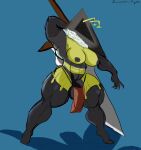  abs absurd_res antennae_(anatomy) anthro arthropod bee big_breasts bottomwear breasts chest_tuft clothing eccentricmaybe eureka_haynes head_covering herm hi_res hymenopteran insect intersex leggings legwear loincloth melee_weapon muscular muscular_intersex neck_tuft pyramid_head_(silent_hill) solo sword sword_on_back tuft weapon 