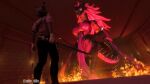  16:9 3d_(artwork) agape_(petruz) anthro big_breasts black_body breasts canid canine canis claws clothed clothing digital_media_(artwork) dominant dominant_female dragon dress duo eye_contact female fire hair hi_res horn larger_female lava looking_at_another male mammal melee_weapon open_mouth petruz_(copyright) pink_body pink_hair scales scalie size_difference smaller_male source_filmmaker sword tail thick_thighs warfare_machine weapon widescreen wolf zeke_dile 