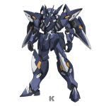  blue_eyes canis_(srw) english_commentary full_body highres kadej looking_ahead mecha no_humans open_hands redesign robot science_fiction super_robot_wars super_robot_wars_og_moon_dwellers super_robot_wars_original_generation white_background 