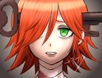  a.b.a bags_under_eyes bandages blood blood_on_bandages green_eyes guilty_gear guilty_gear_xx hair_over_one_eye homunculus kawaueringo key key_in_head looking_at_viewer object_through_head orange_hair pale_skin portrait solo 