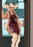  absurd_res apron apron_only baking batter big_breasts bovid breasts caprine clothing cooking doorway female goat hi_res horn humanoid kitchen mammal mature_female pinup pose satyr scorchwind58 solo thick_thighs 