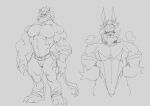  abs absurd_res anthro bandai_namco belt blush bottomwear chesschirebacon clothing digimon digimon_(species) fake_ears fake_rabbit_ears hi_res leomon male mane muscular muscular_anthro muscular_male pants pecs playboy_bunny playboy_outfit shirtless sketch solo 