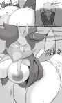  absurd_res anthro breasts delphox duo facesitting female generation_6_pokemon hi_res human male male/female mammal monochrome nintendo nipples nojaaaaaaaarori pokemon pokemon_(species) sitting sitting_on_another 