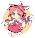  1girl animal_ears bird_ears bird_wings blush brown_dress brown_headwear chibi closed_mouth collared_shirt dress grey_eyes hat ini_(inunabe00) mystia_lorelei pink_hair shirt short_hair short_sleeves solo touhou white_shirt white_wings winged_hat wings 