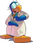  alpha_channel avian bald bird blue_clothing blue_shirt blue_topwear brush brushing clothing club_penguin coat collared_shirt eyewear full-length_portrait gary_the_gadget_guy glasses lab_coat looking_aside male necktie official_art open_mouth orange_necktie penguin portrait shirt solo topwear unknown_artist upper_teeth_only white_clothing white_coat white_topwear 