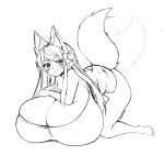  accessory animal_humanoid bell big_breasts big_butt blush blush_lines bow_ribbon breasts butt cakecatboy canid canid_humanoid canine canine_humanoid cinnamon_(cakecatboy) cleavage clothed clothing female fox_humanoid hair hair_accessory hair_bow hair_ribbon hi_res huge_breasts huge_butt humanoid hyper hyper_breasts looking_at_viewer mammal mammal_humanoid monochrome ribbons signature simple_background smile solo tail text thick_thighs 